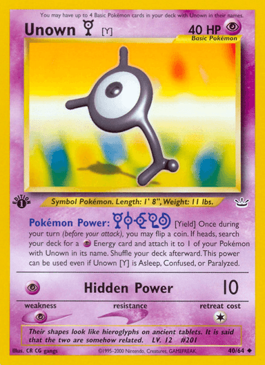 Unown [Y], Neo Revelation 40