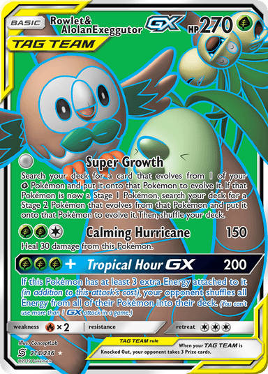 Rowlet & Alolan Exeggutor-GX, Unified Minds 214
