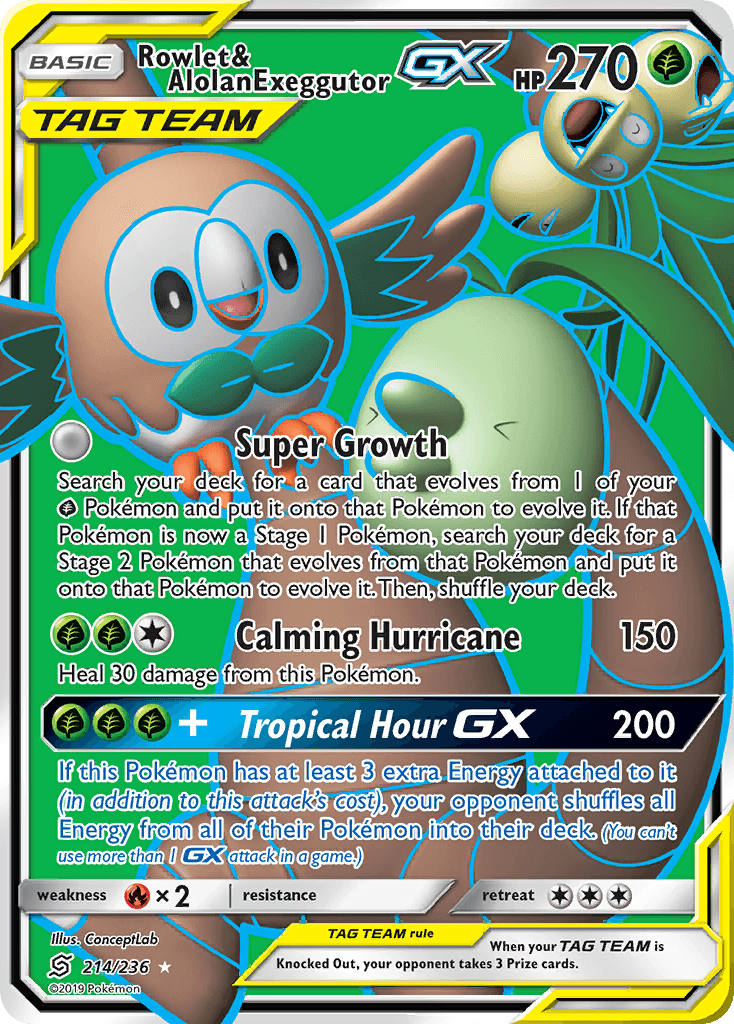 Rowlet & Alolan Exeggutor-GX, Unified Minds 214