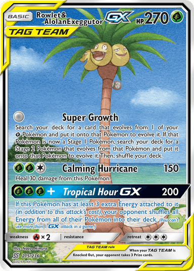 Rowlet & Alolan Exeggutor-GX, Unified Minds 215