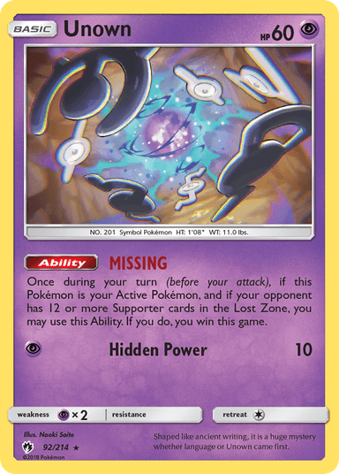 Unown, Lost Thunder 92