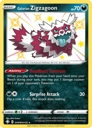 Galarian Zigzagoon, Shining Fates Shiny Vault SV078