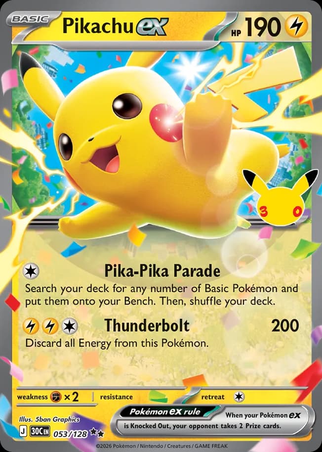 Pikachu ex, 30th Celebration 53